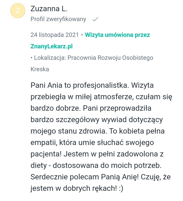 Opinia dietetyka i psychodietetyka gabinet dietetyczny w Poznaniu